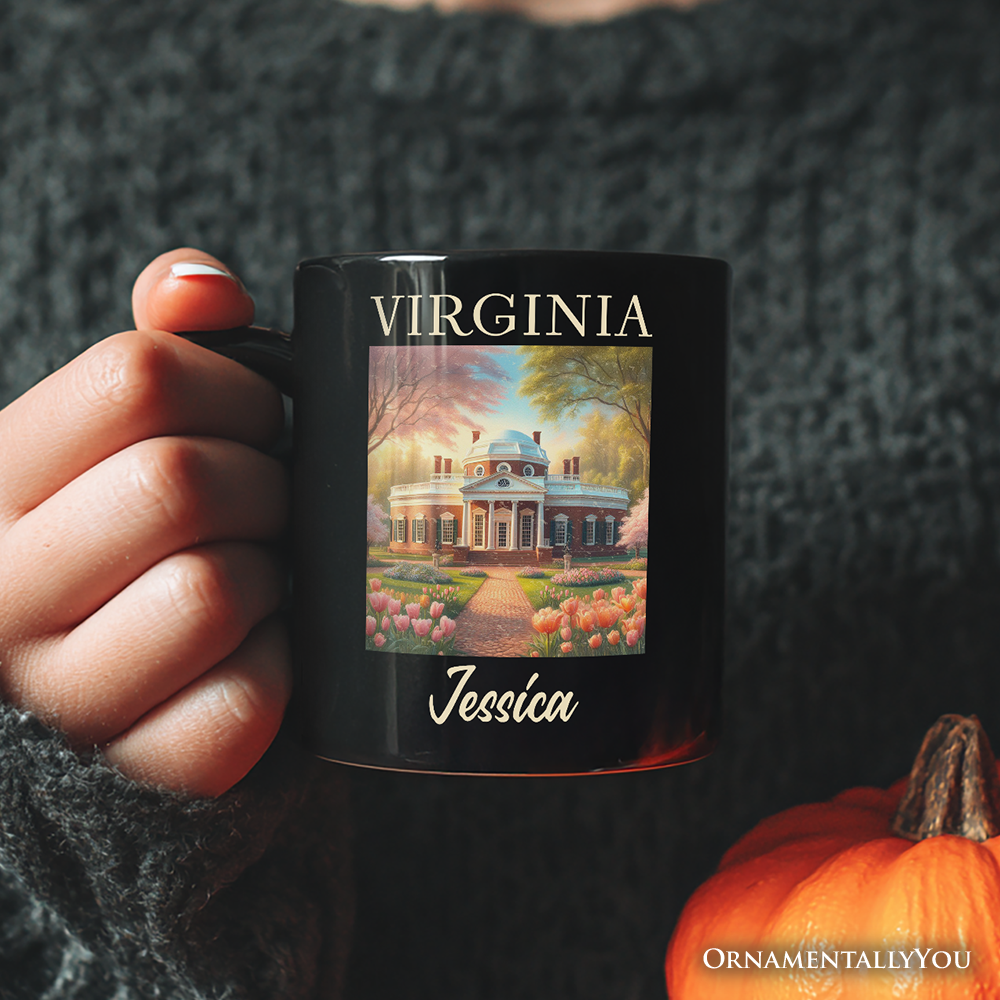 Classic Virginia State Jefferson's Monticello Personalized Mug, Southern Charm Gift and American History Keepsake with Custom Name