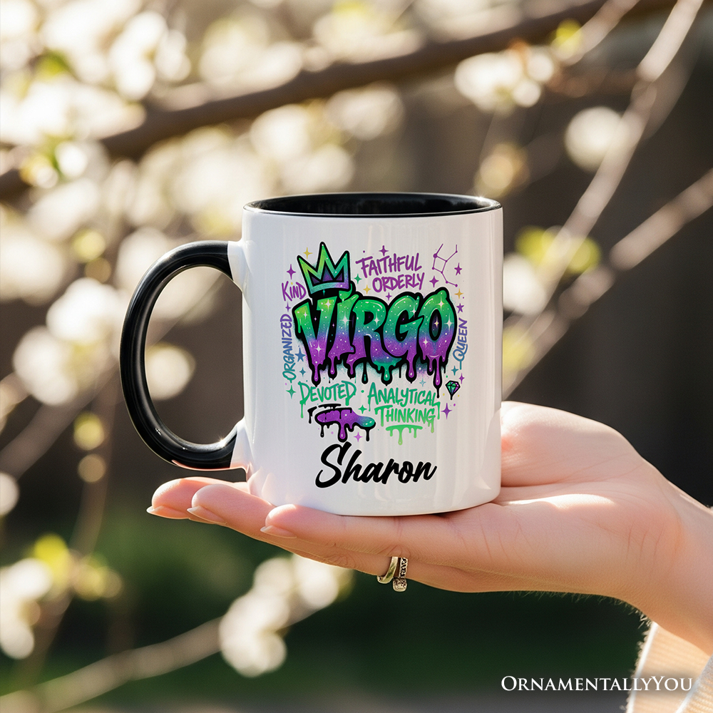 Virgo Graffiti Zodiac Personalized Mug, Street Style Astrology Horoscope Gift with Custom Name