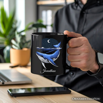 Moonlit Whale Vintage Personalized Mug, Night Ocean Retro Gift with Custom Name