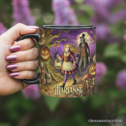 Spooky Parable Alice's Adventure in Wonderland Personalized Mug, Halloween Ceramic Gift with Custom Name