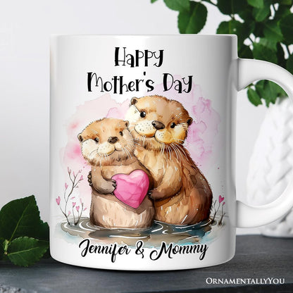 Cute Otters Mother's Day Themed Custom Mug, Personalized Art Animal Mom and Daughter Gift