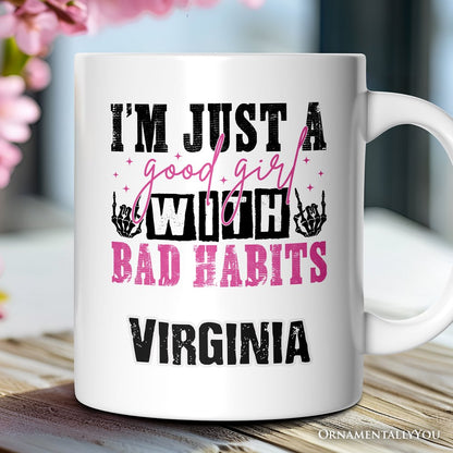 Good Girl with Bad Habits Personalized Mug, Grunge Skeleton Hands Rebellious Gift With Custom Name