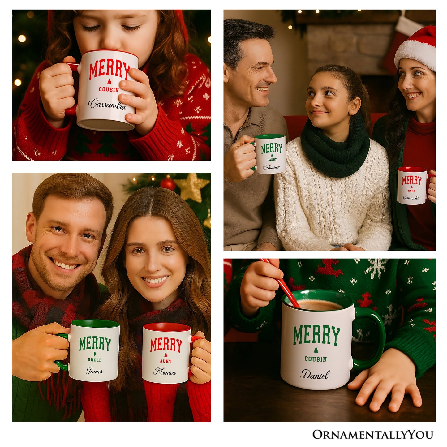 Merry Cousin Christmas Personalized Mug, Matching Family Holiday Gift with Custom Name