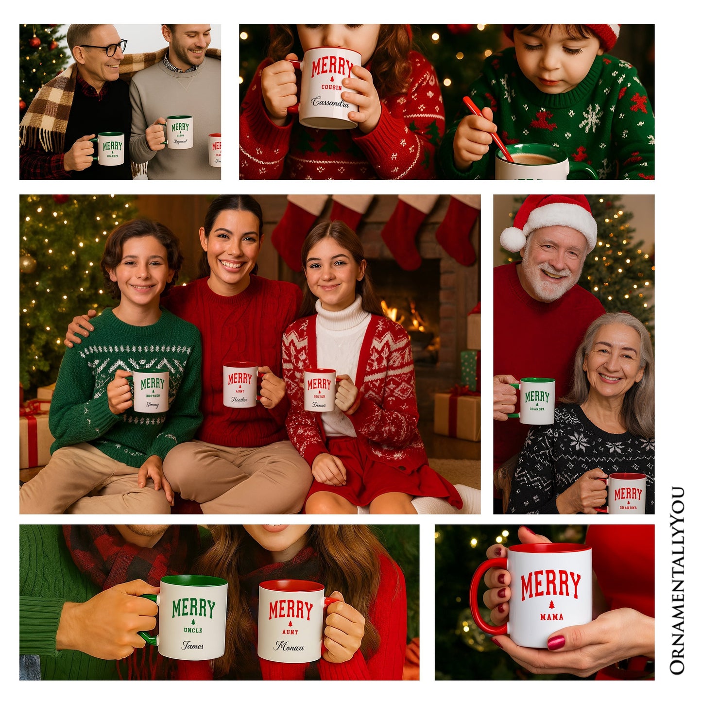 Merry Daddy Retro Christmas Personalized Mug, Matching Family Holiday Gift with Custom Name