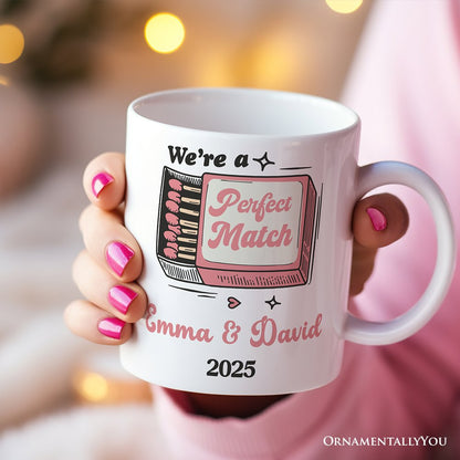 We're a Perfect Match Personalized Mug for Couple, Retro Cute Gift With Custom Names