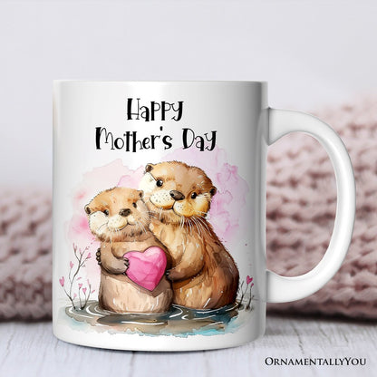 Cute Otters Mother's Day Themed Custom Mug, Personalized Art Animal Mom and Daughter Gift