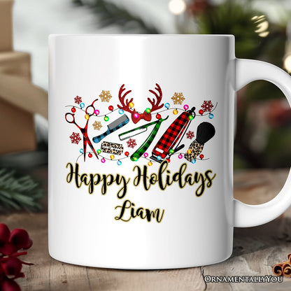Personalized Mug Barber Buffalo Plaid Christmas, Barbershop Gift