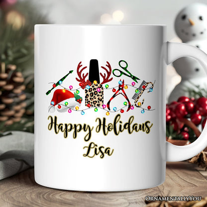 Personalized Mug Nail Tech Buffalo Plaid Christmas, Pedicure Gift