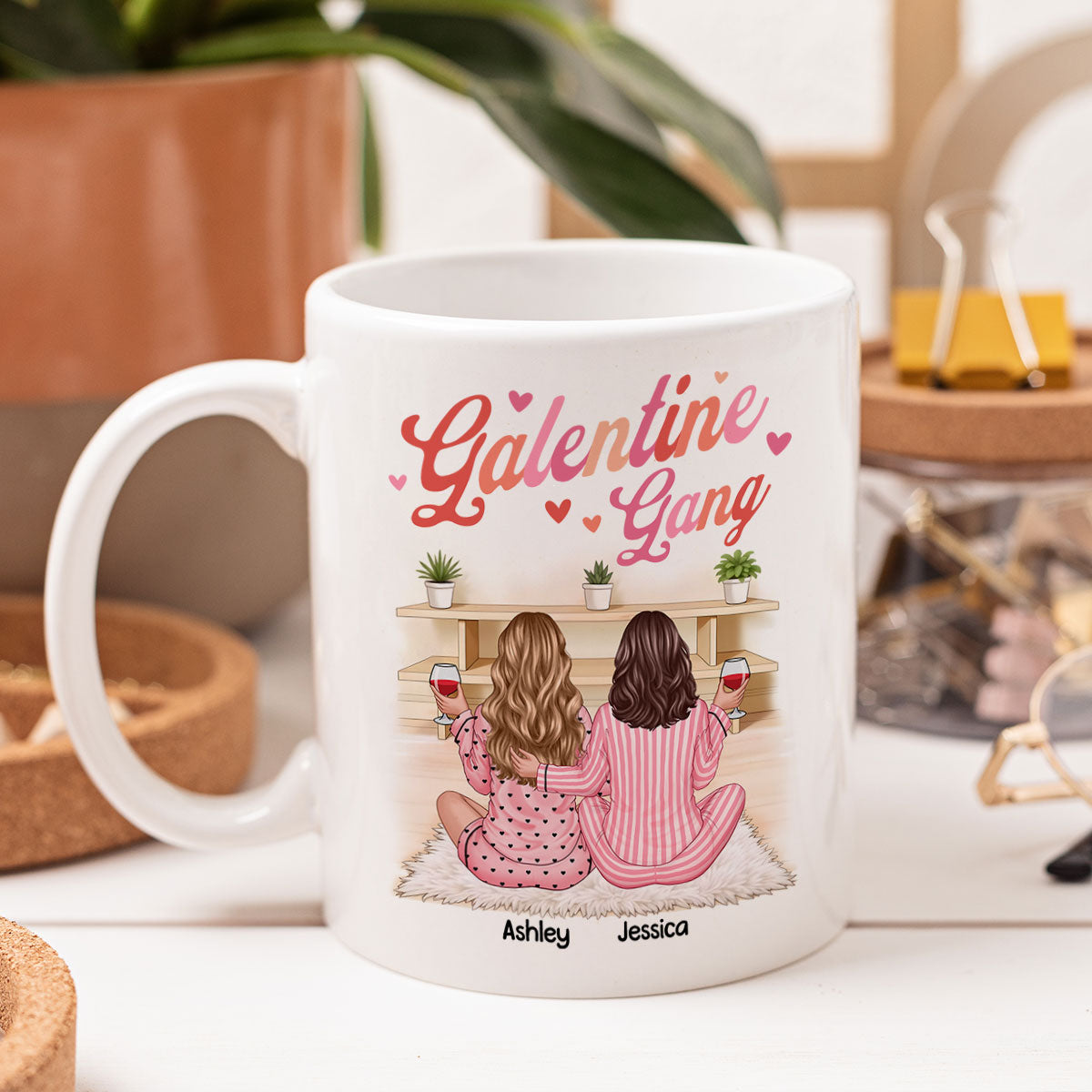 Galentine Gang Pretty Besties Sisters In House Personalized Mug, Mug, Social Club, Besties Gift