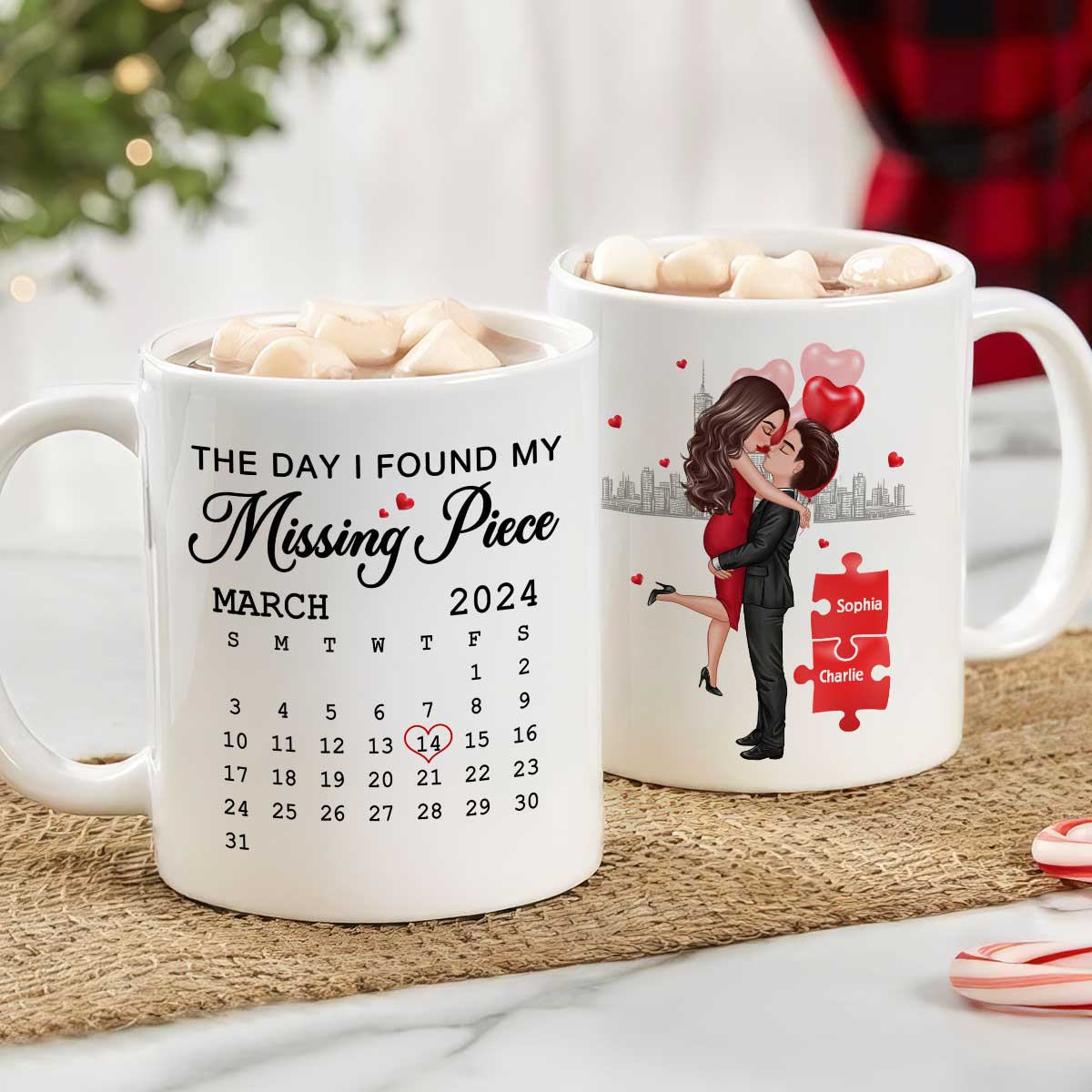 The Day I Found My Missing Piece Calendar Keepsake Personalized Mug, Gift, Anniversary Gift For Couple