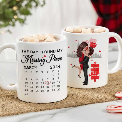 The Day I Found My Missing Piece Calendar Keepsake Personalized Mug, Gift, Anniversary Gift For Couple