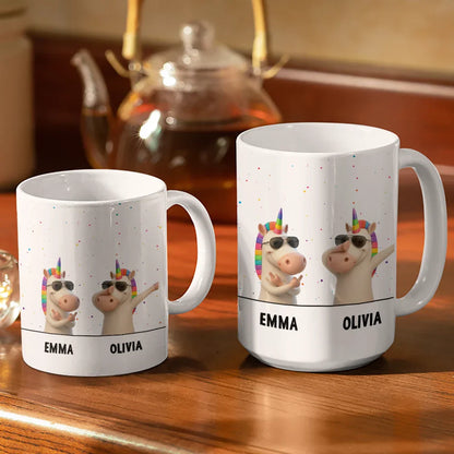 Funny Bestie Unicorn We're Full Of Sarcasm & Profanity - Personalized White Edge-to-Edge Mug