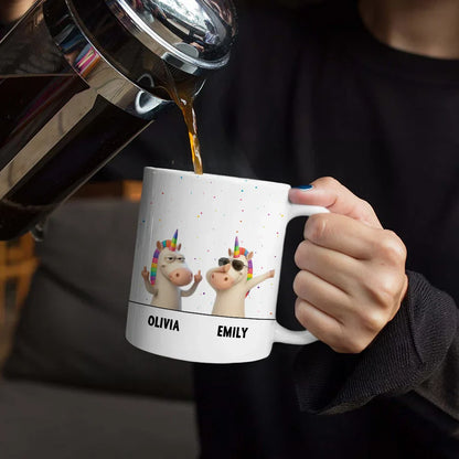 Funny Bestie Unicorn We're Full Of Sarcasm & Profanity - Personalized White Edge-to-Edge Mug