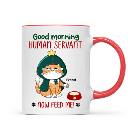Good Morning Human Servant Now Feed Me Funny Cat Expression Personalized Mug