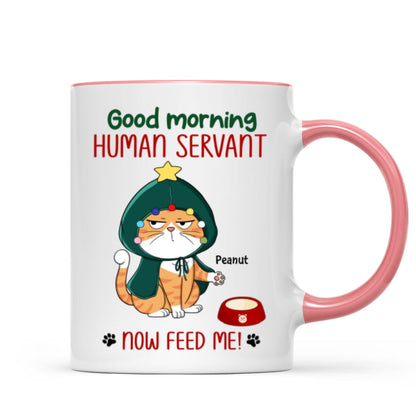 Good Morning Human Servant Now Feed Me Funny Cat Expression Personalized Mug