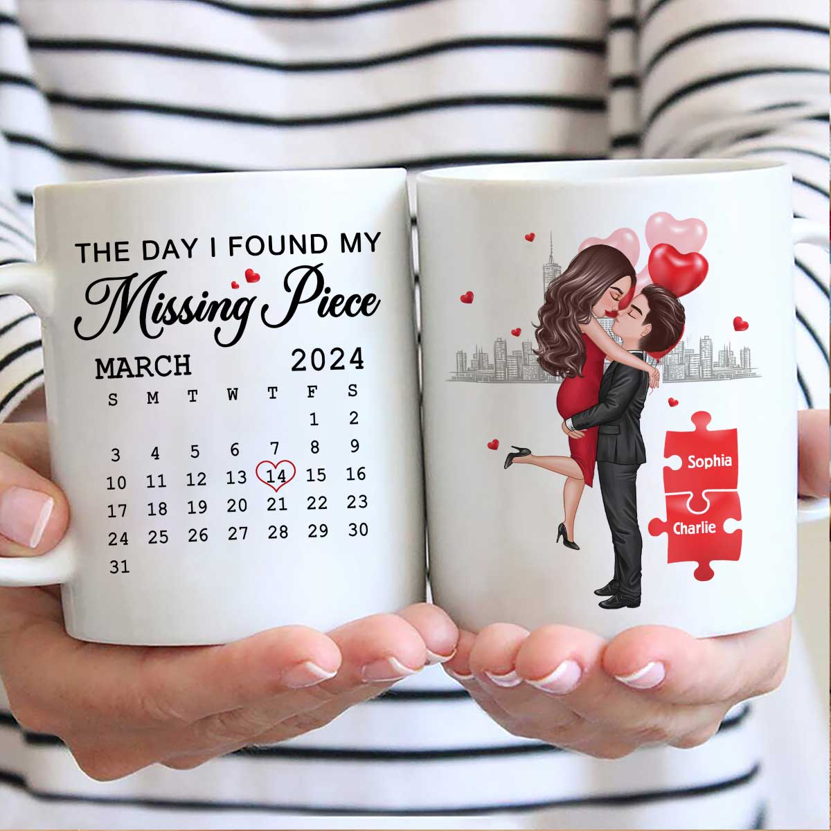 The Day I Found My Missing Piece Calendar Keepsake Personalized Mug, Gift, Anniversary Gift For Couple