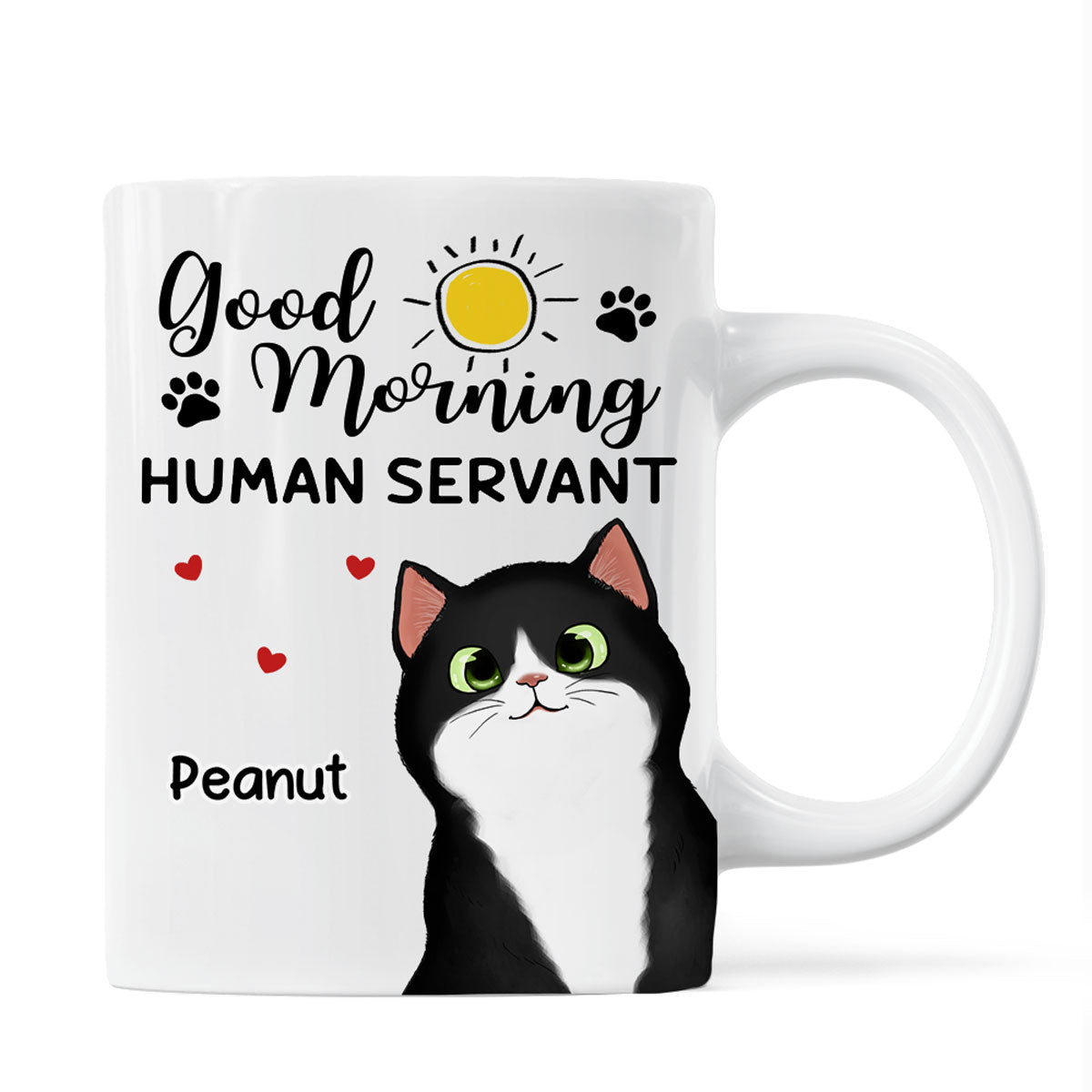 Good Morning Human Servant Cute Peeking Fluffy Cat Personalized Mug