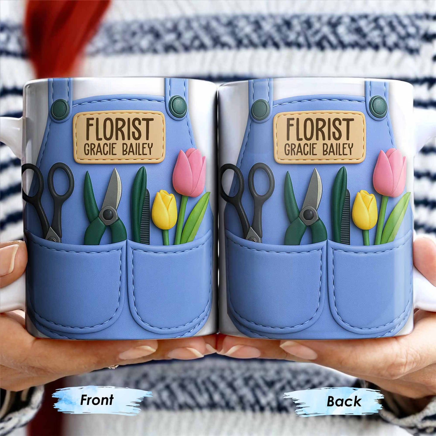 Florist Scissors Tulip And Other Flowers Design - Personalized Custom Coffee Mug - GARD020_MG