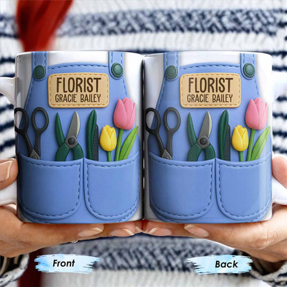 Florist Scissors Tulip And Other Flowers Design - Personalized Custom Coffee Mug - GARD020_MG