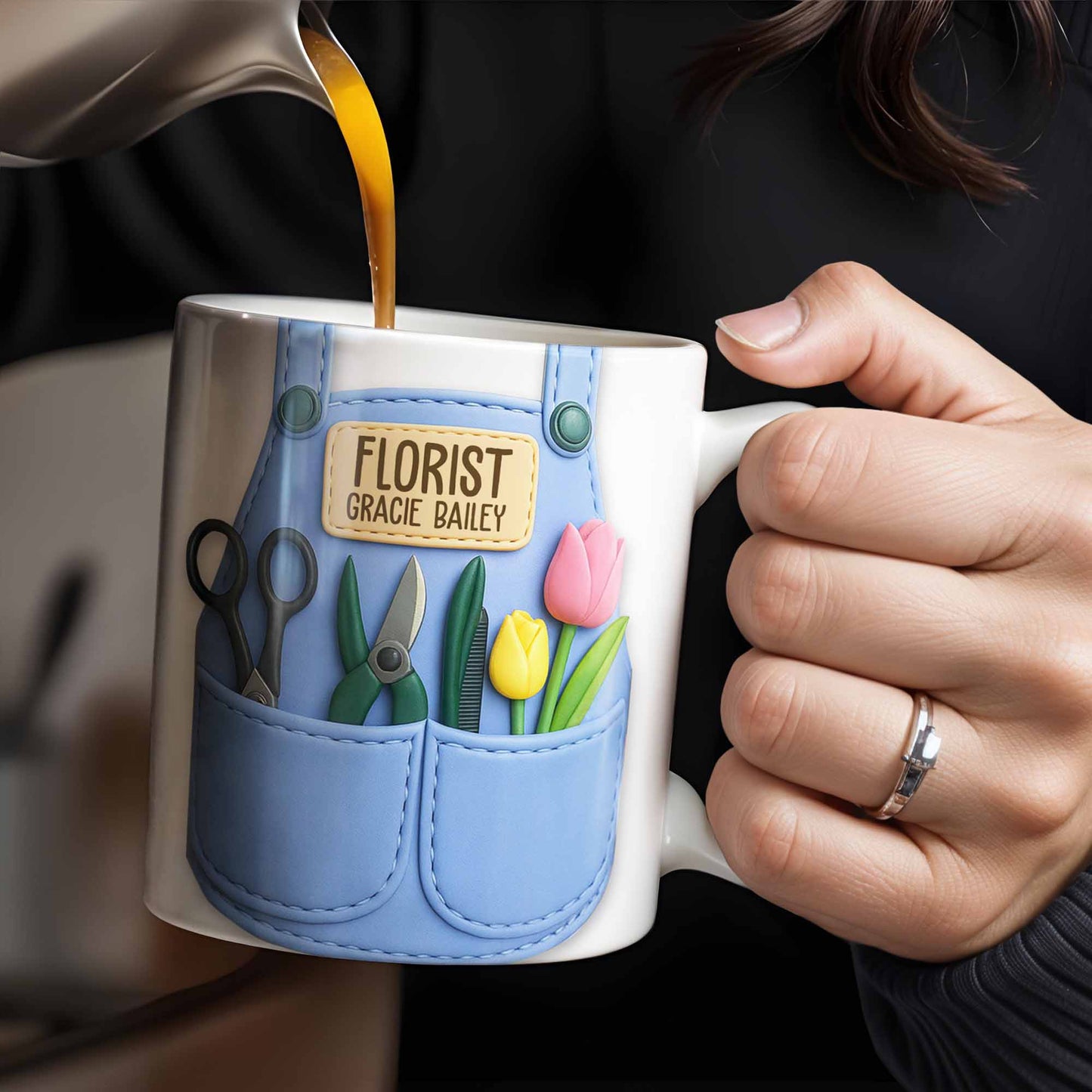 Florist Scissors Tulip And Other Flowers Design - Personalized Custom Coffee Mug - GARD020_MG