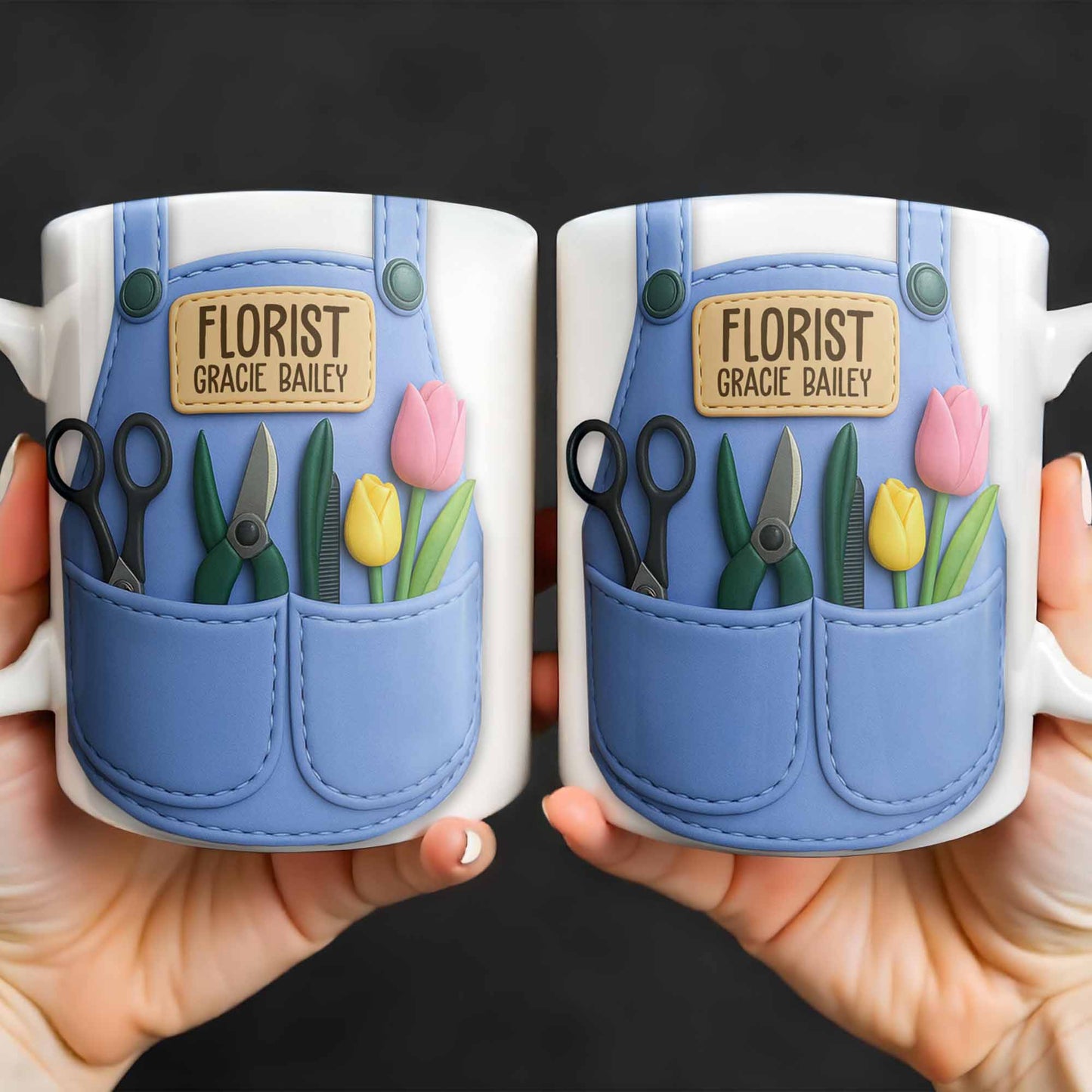 Florist Scissors Tulip And Other Flowers Design - Personalized Custom Coffee Mug - GARD020_MG