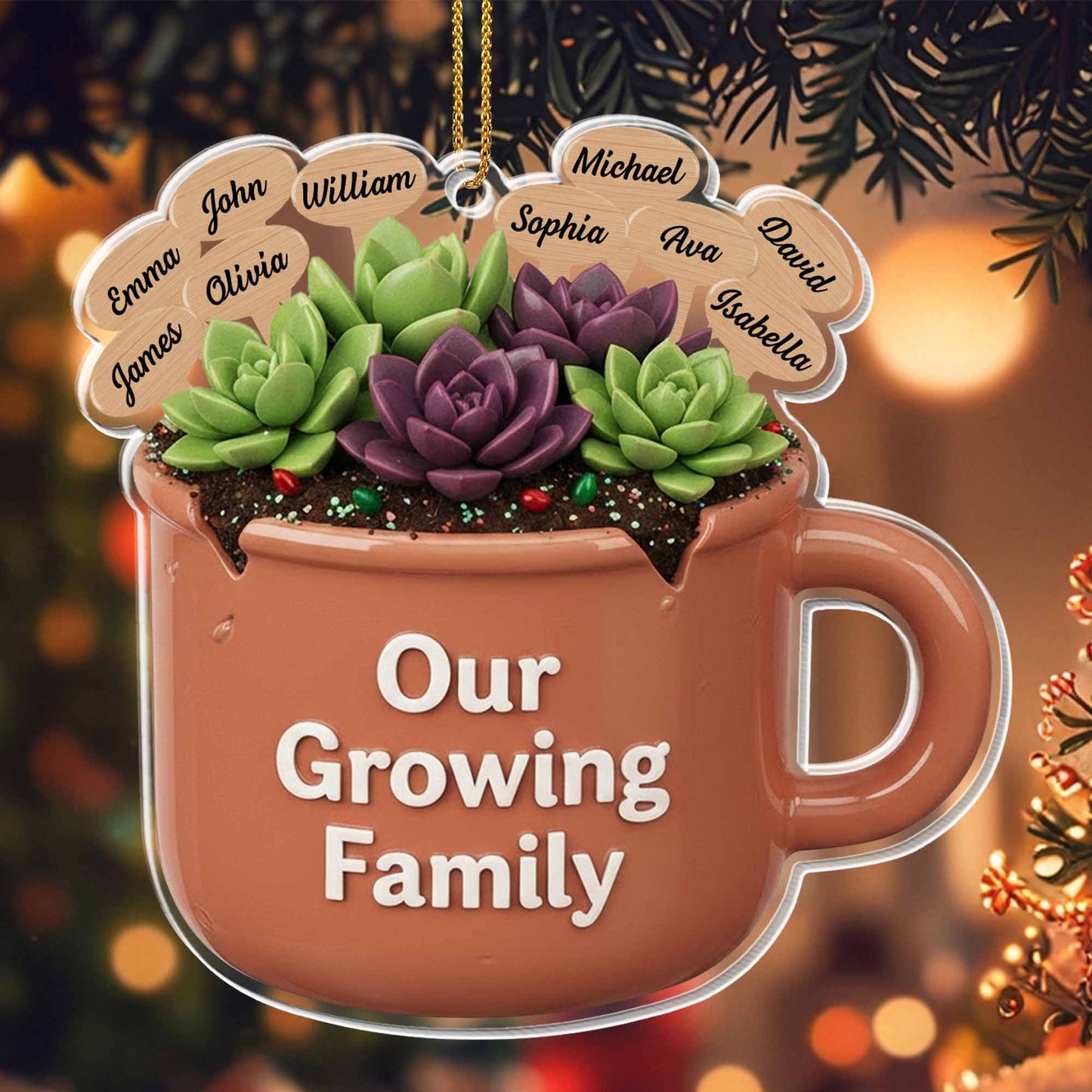 Our Growing Family Succulent Coffee Mug - Personalized Custom Acrylic Ornament, Christmas Gift - GARD024_ACO