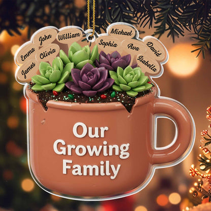Our Growing Family Succulent Coffee Mug - Personalized Custom Acrylic Ornament, Christmas Gift - GARD024_ACO