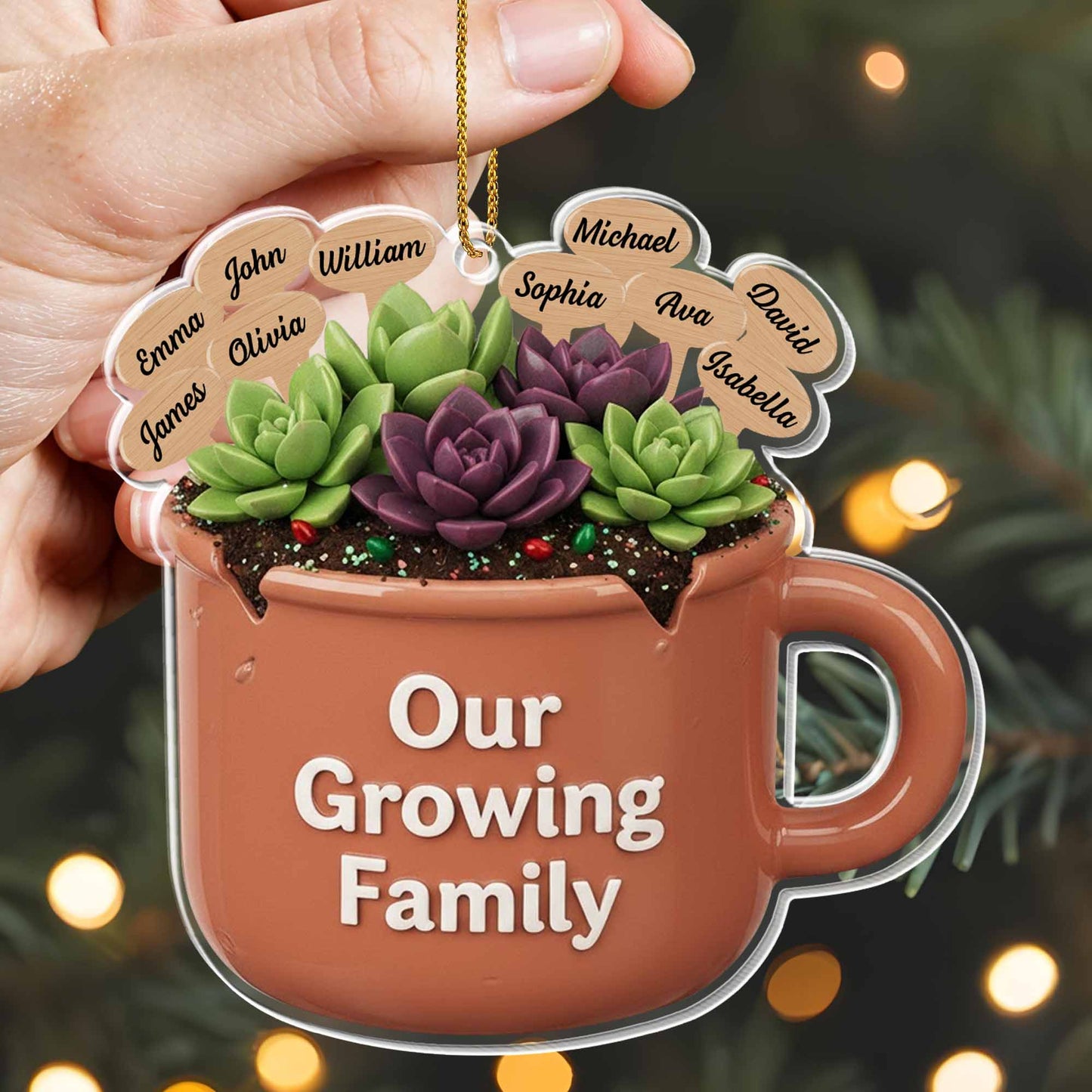 Our Growing Family Succulent Coffee Mug - Personalized Custom Acrylic Ornament, Christmas Gift - GARD024_ACO