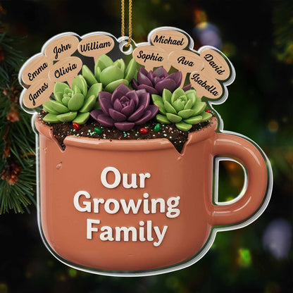Our Growing Family Succulent Coffee Mug - Personalized Custom Acrylic Ornament, Christmas Gift - GARD024_ACO