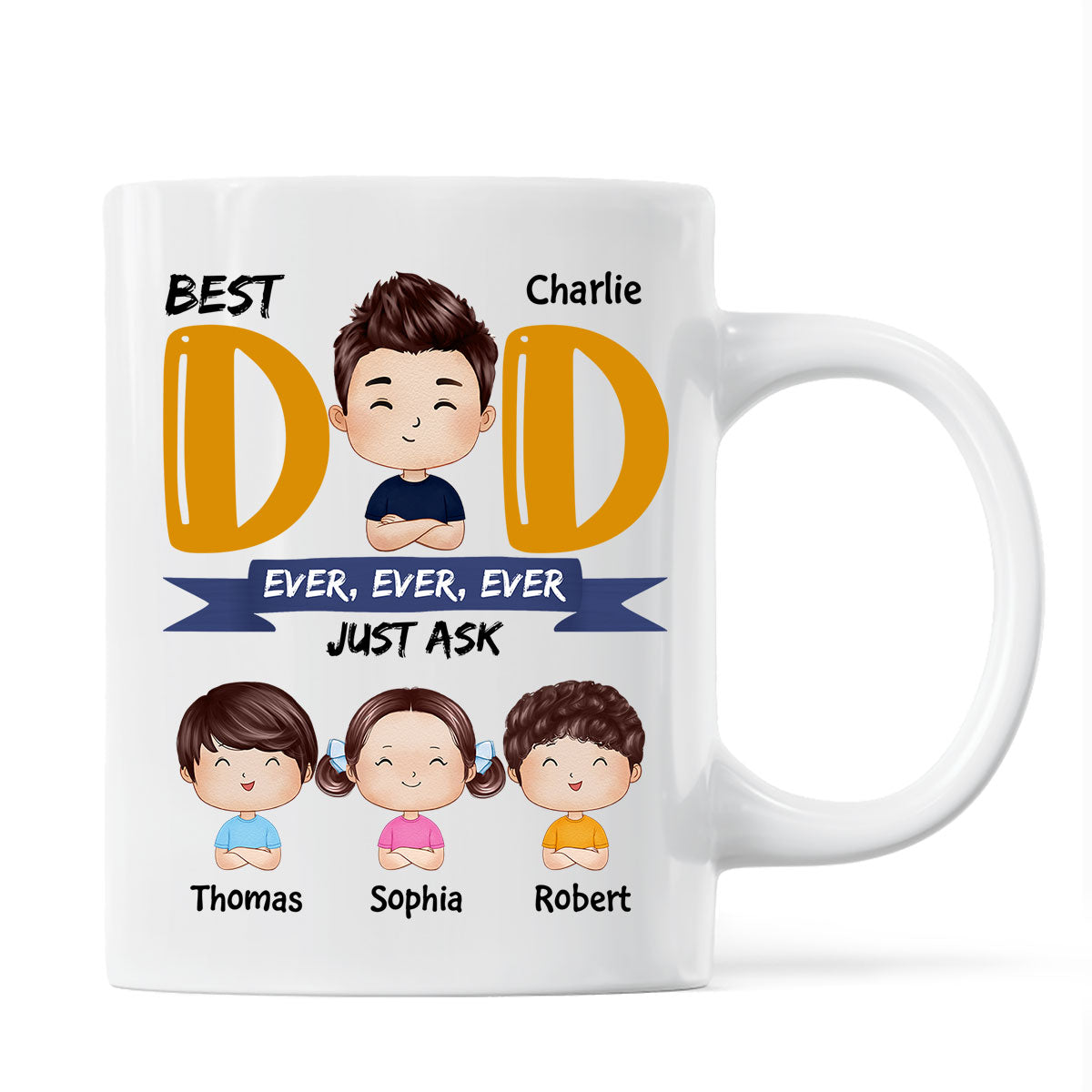 Watercolor Style Dad And Kids Best Dad Ever Just Ask Father's Day Gift For Dad Personalized Mug