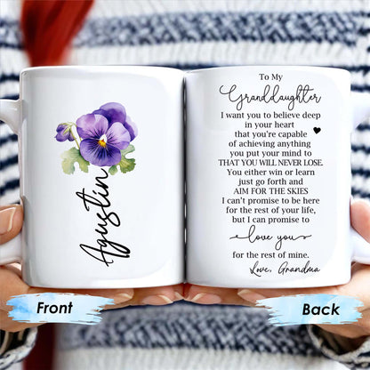 Granddaughter Believe In Yourself Heartfelt Pansy Mug - Personalized Custom Coffee Mug - GDT018_MG