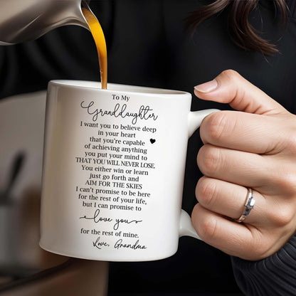 Granddaughter Believe In Yourself Heartfelt Pansy Mug - Personalized Custom Coffee Mug - GDT018_MG