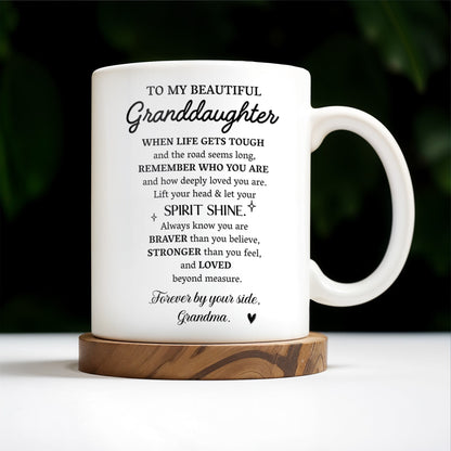 Granddaughter Spirit Shine Bravery Strength Love Pansy Flower Mug - Personalized Custom Coffee Mug - GDT102_MG