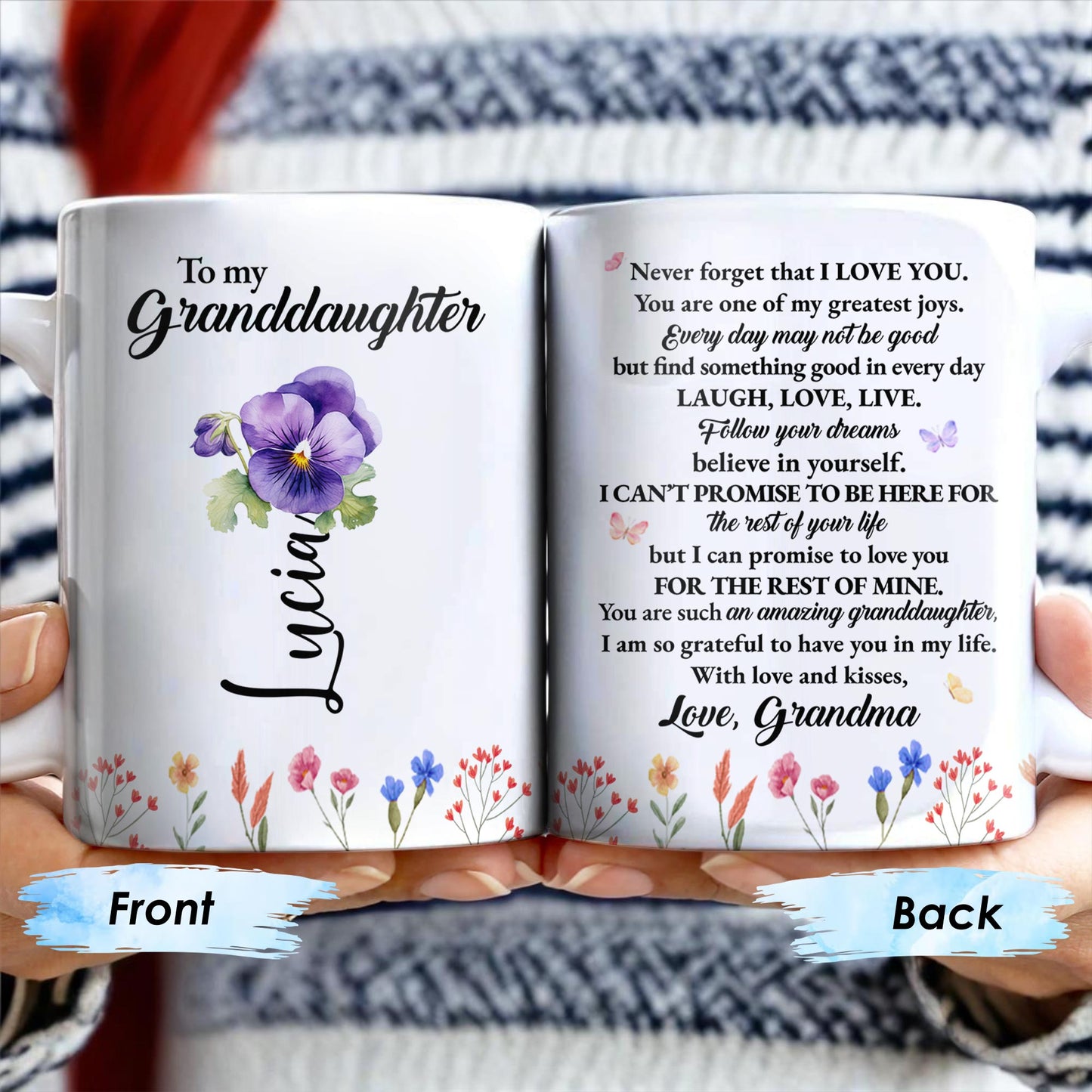 Inspirational Love Message With Flowers For Granddaughter - Personalized Custom Coffee Mug - GDT123_MG