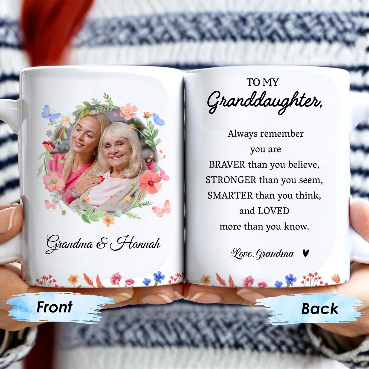 Grandma's Love In A Floral Heart Frame - Personalized Custom Coffee Mug - GDT131_MG