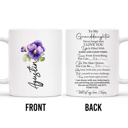 To My Granddaughter, Learn and Love, Pansy Flowers - Personalized Custom Coffee Mug - GDT134_MG