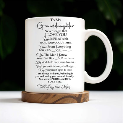 To My Granddaughter, Learn and Love, Pansy Flowers - Personalized Custom Coffee Mug - GDT134_MG