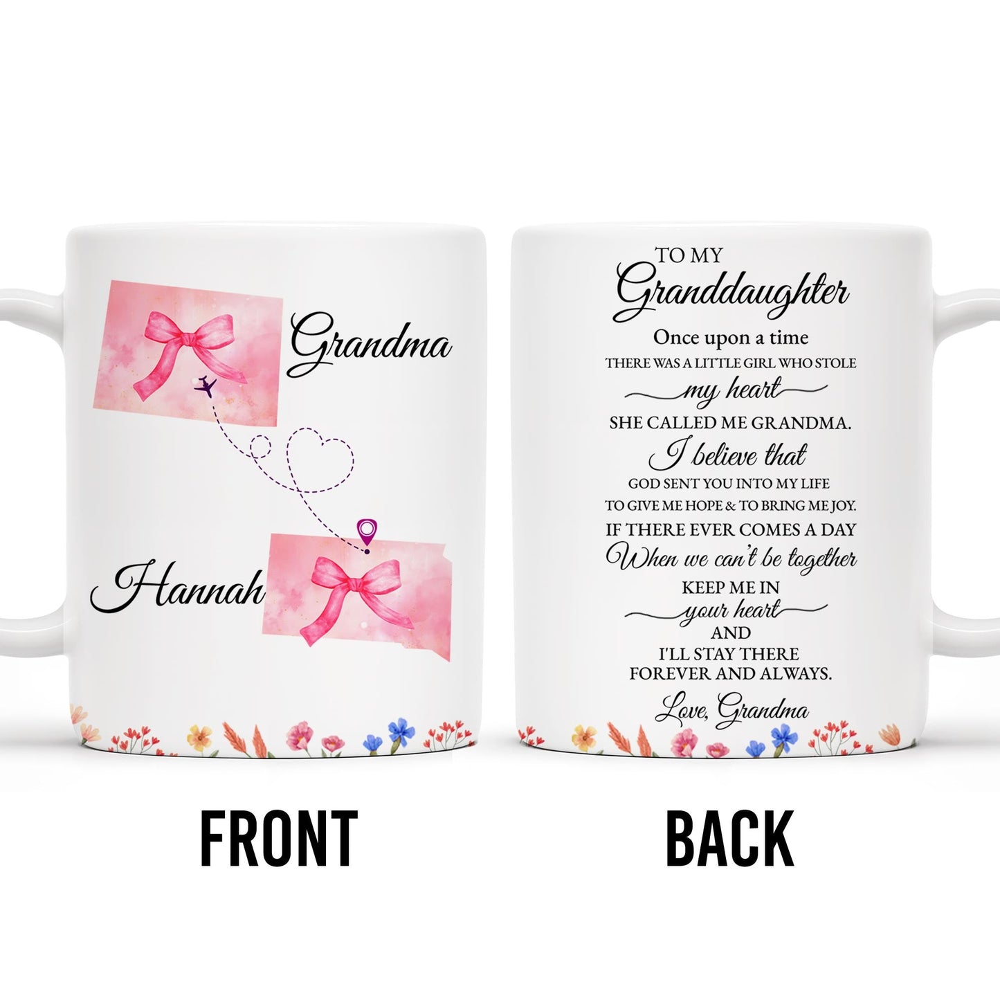 Grandmother To Granddaughter Heartfelt Love Message With Ribbon And Floral Elements - Personalized Custom Coffee Mug - GDT184_MG