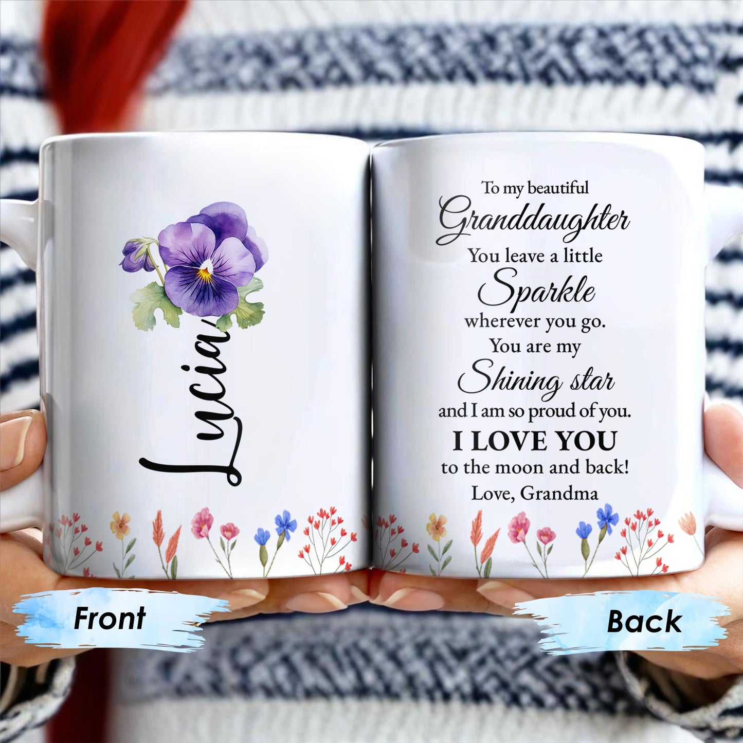 Granddaughter You Are My Shining Star Love Message With Pansy Flowers - Personalized Custom Coffee Mug - GDT187_MG