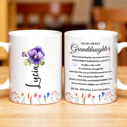 Granddaughter Pansy Flower Wildflower Love Message - Personalized Custom Coffee Mug - GDT191_MG