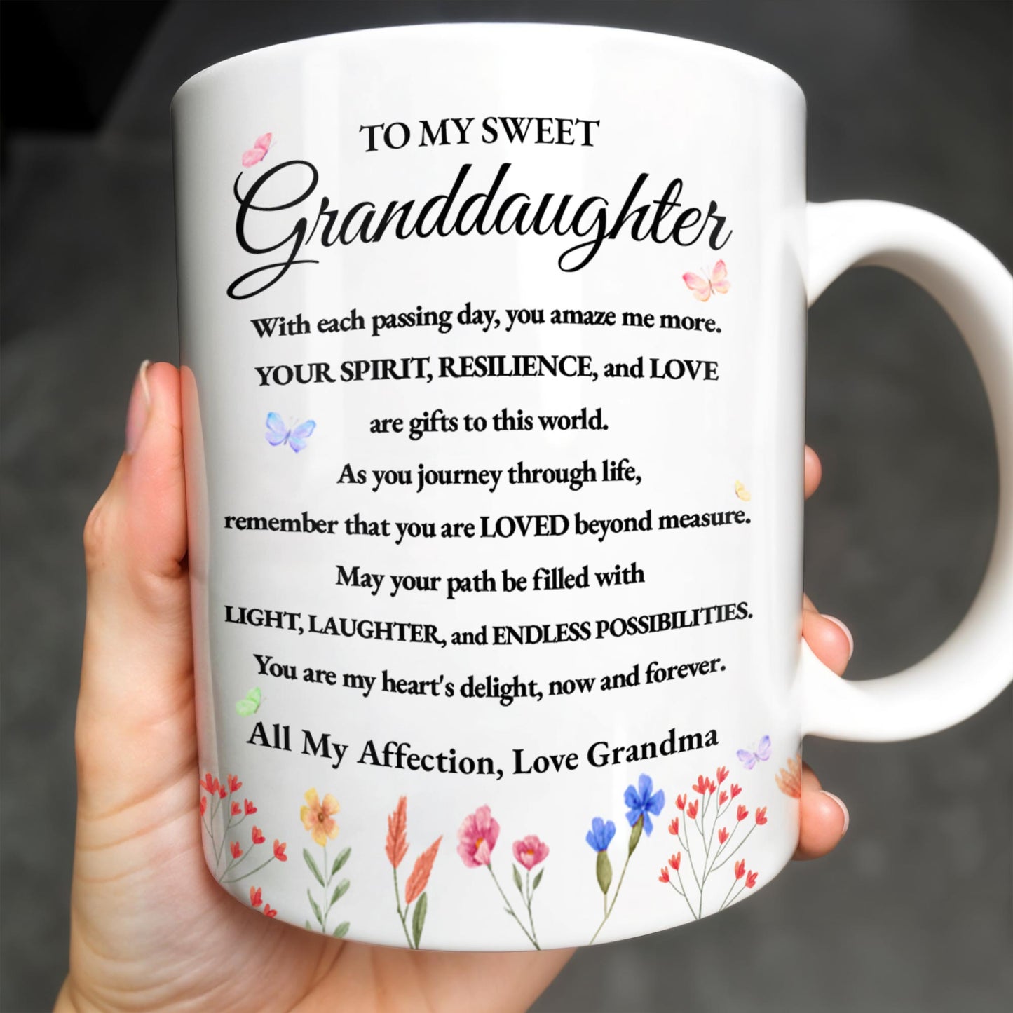 Granddaughter Pansy Flower Wildflower Love Message - Personalized Custom Coffee Mug - GDT191_MG