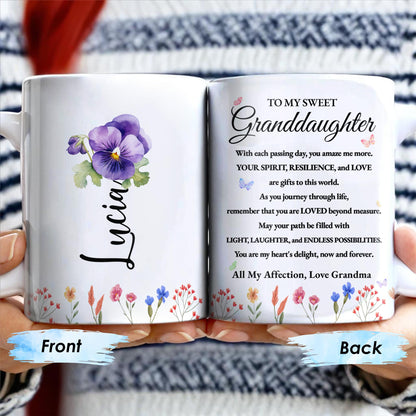 Granddaughter Pansy Flower Wildflower Love Message - Personalized Custom Coffee Mug - GDT191_MG