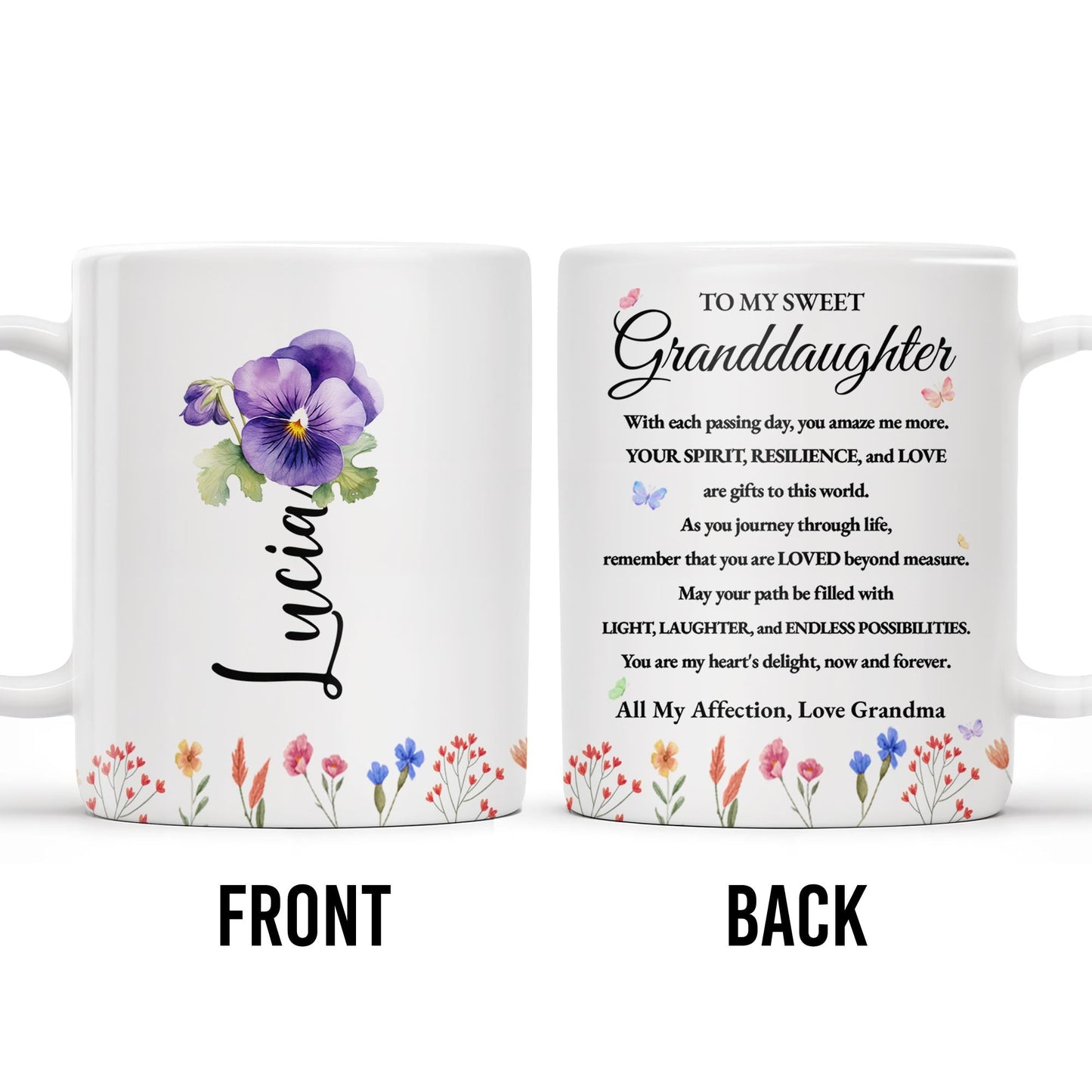 Granddaughter Pansy Flower Wildflower Love Message - Personalized Custom Coffee Mug - GDT191_MG