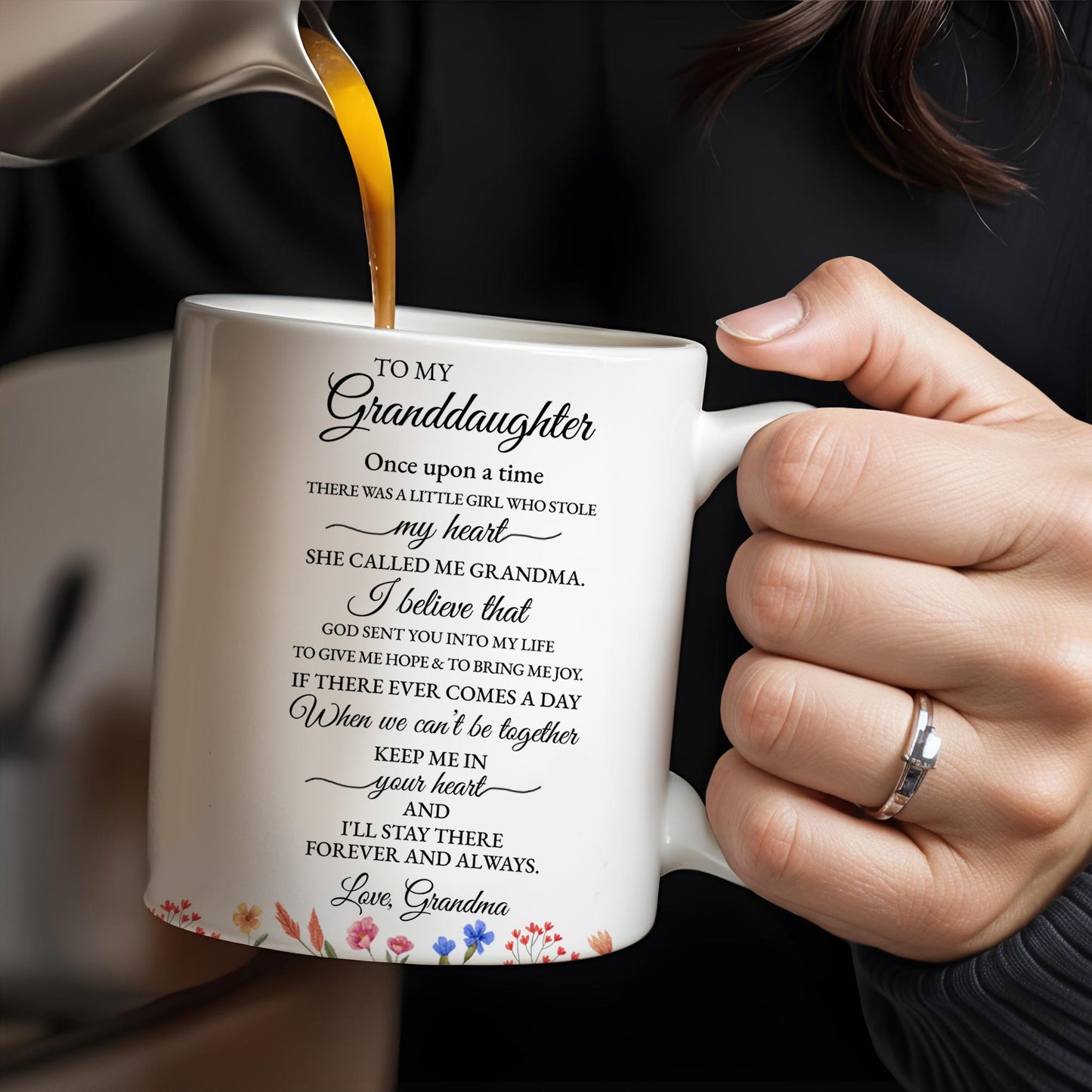 Grandma's Love And Blessings Forever Mug With Floral Heart - Personalized Custom Coffee Mug - GDT193_MG