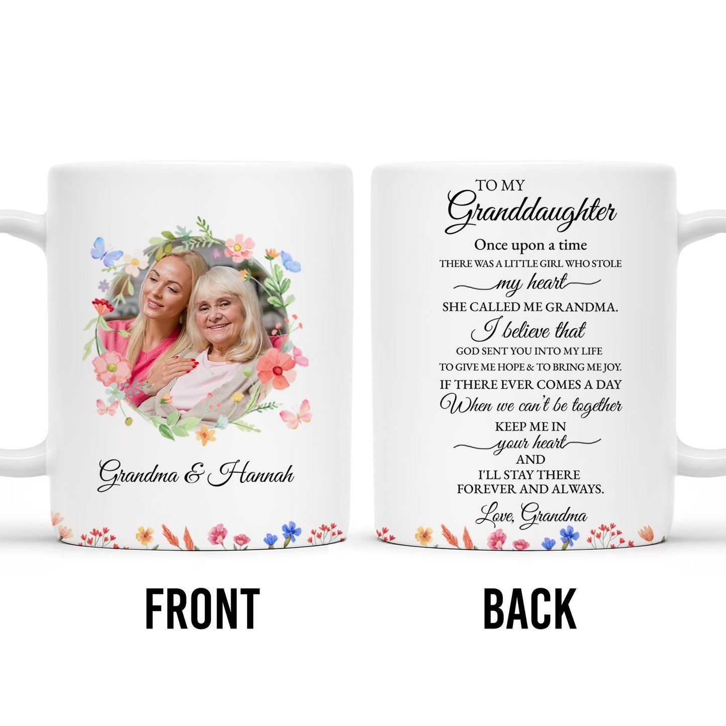 Grandma's Love And Blessings Forever Mug With Floral Heart - Personalized Custom Coffee Mug - GDT193_MG