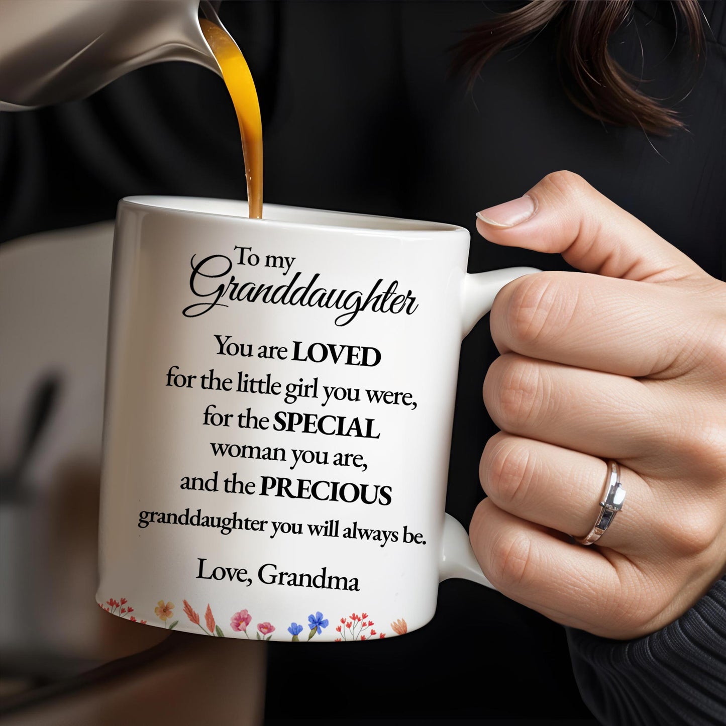 Loved Little Girl To Precious Granddaughter Heart and Bow Design - Personalized Custom Coffee Mug - GDT197_MG