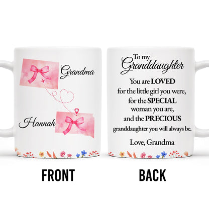 Loved Little Girl To Precious Granddaughter Heart and Bow Design - Personalized Custom Coffee Mug - GDT197_MG