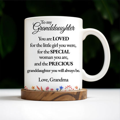 Loved Little Girl To Precious Granddaughter Heart and Bow Design - Personalized Custom Coffee Mug - GDT197_MG