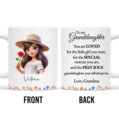 Loved Special Precious Granddaughter, Flowers & Hat Design - Personalized Custom Coffee Mug - GDT198_MG