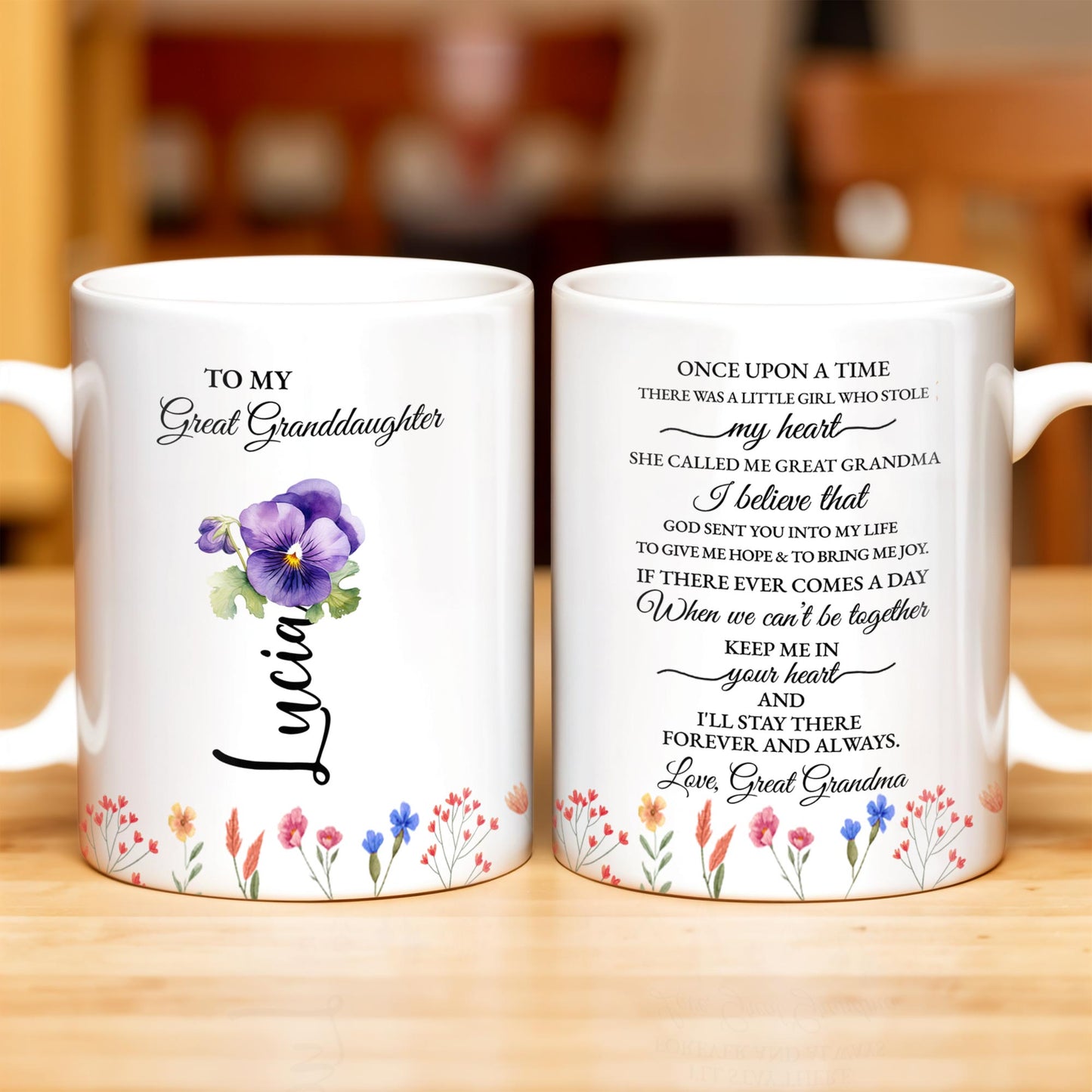 To My Great Granddaughter, Once Upon A Time, Flowers and Hearts - Personalized Custom Coffee Mug - GDT243_MG